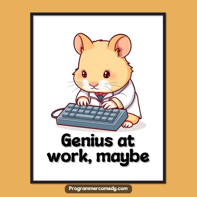 Funny Hamster Scientist Poster: Tiny Typing Art - Hilarious Lab Decor Gift