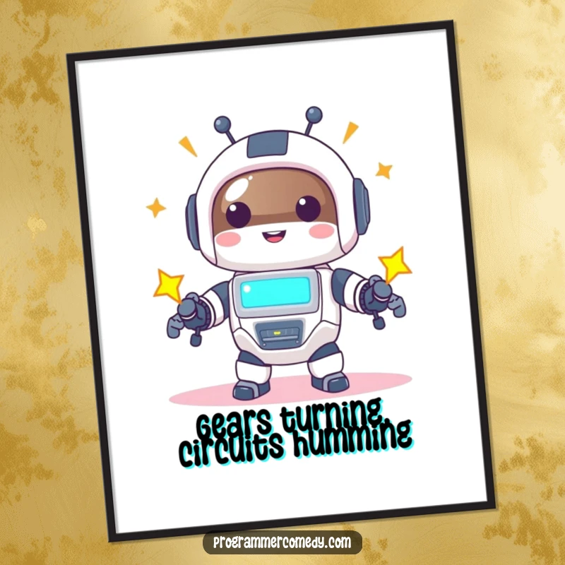 Funny Free Printable Robot Animal Wall Art: A happy robot animal character powers up, its bright screen radiating playful energy.