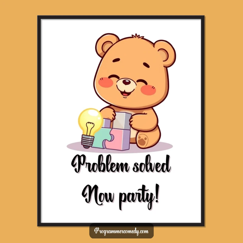 Free Printable Wall Art: Funny Bear Cub Puzzle Genius, Whimsical Downloadable Decor