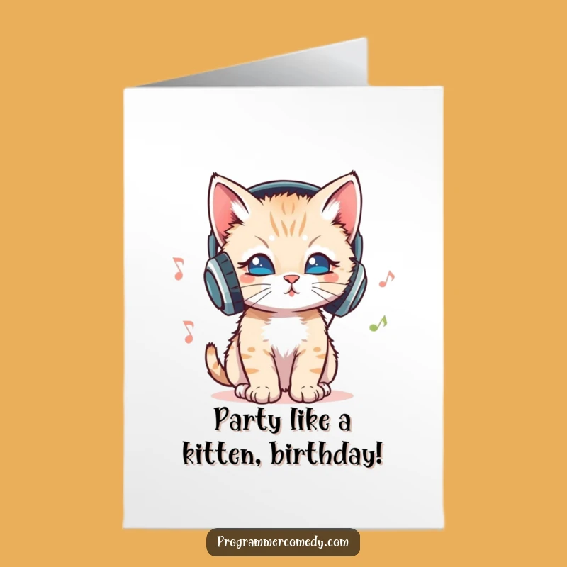 Free Printable Birthday Card: Groovy Kitten DJ Funny Downloadable Gift for Music Lovers